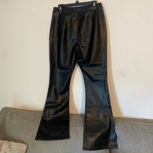 Faux Leather High Waisted Flare Pants in Black